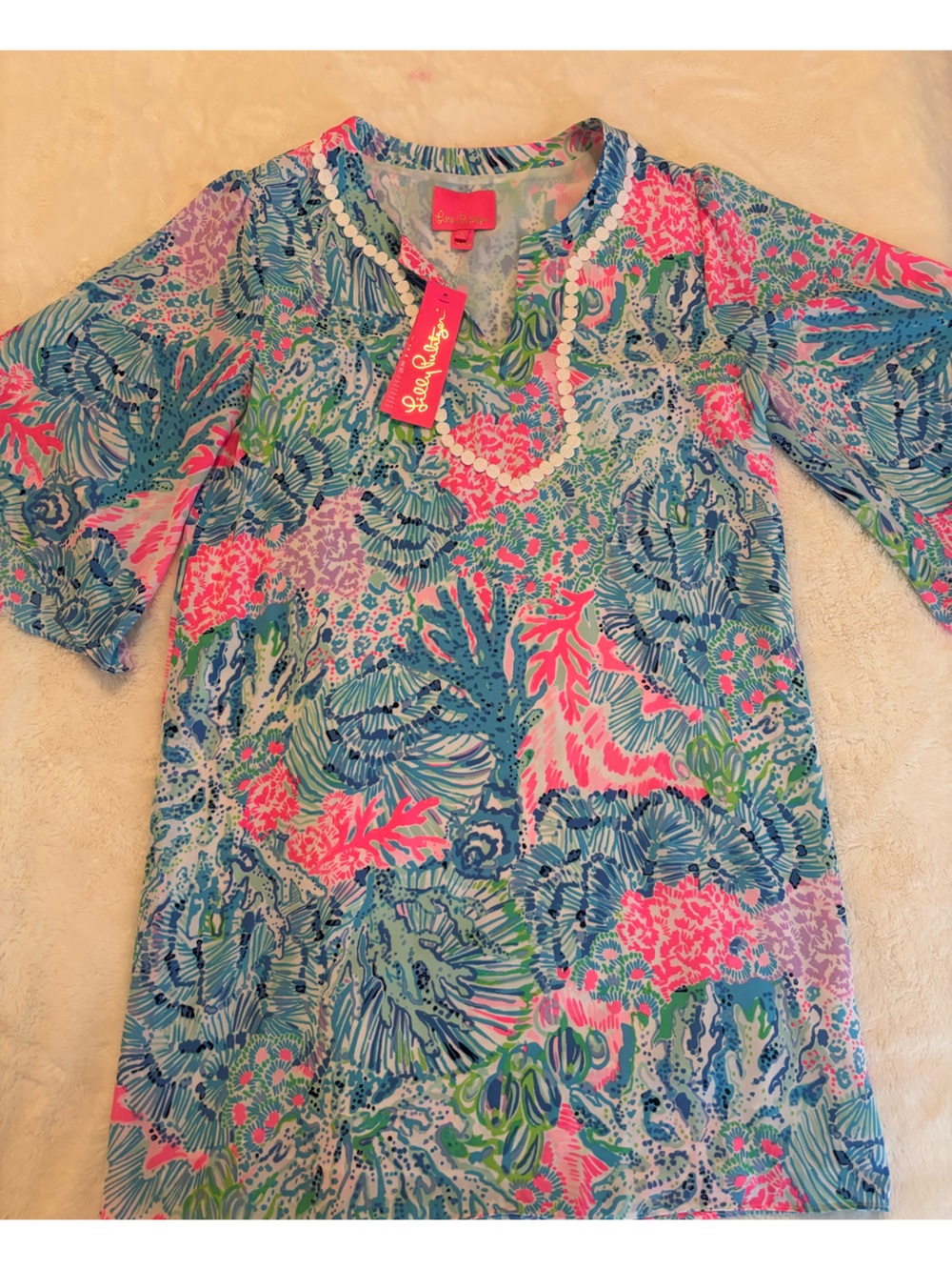 Lilly Pulitzer Blue, Pink and Green Coral Reef Print Dress - Picture 2 of 6